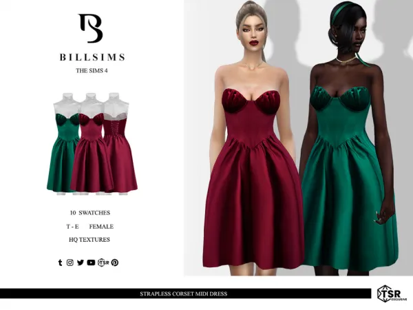 Alpha Strapless Corset Midi Dress by thesimsresource - The Sims 4 Custom Content