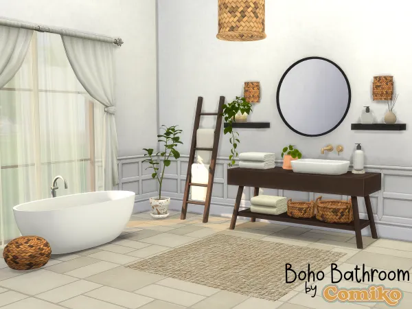 Maxis Match Boho Bathroom by comiko - The Sims 4 Custom Content