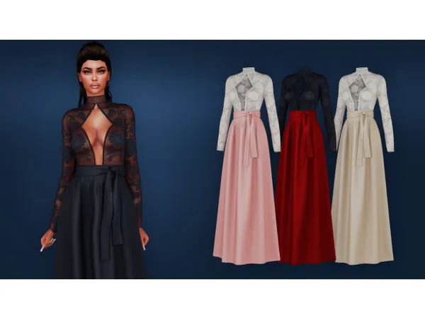 Alpha LONG SILK DRESS WITH LACE TOP by modcollective - The Sims 4 Custom Content