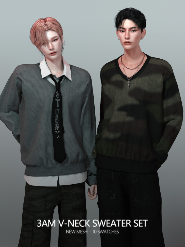 Alpha [RONA] 3am V neck Sweater Set by simsfinds - The Sims 4 Custom Content