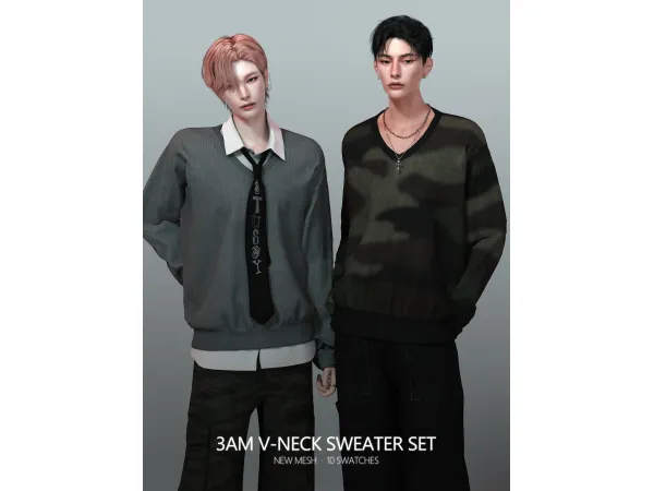 Alpha [RONA] 3am V neck Sweater Set - The Sims 4 Custom Content