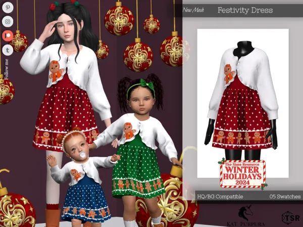 Alpha Festivity Dress Child by KaTPurpura - The Sims 4 Custom Content
