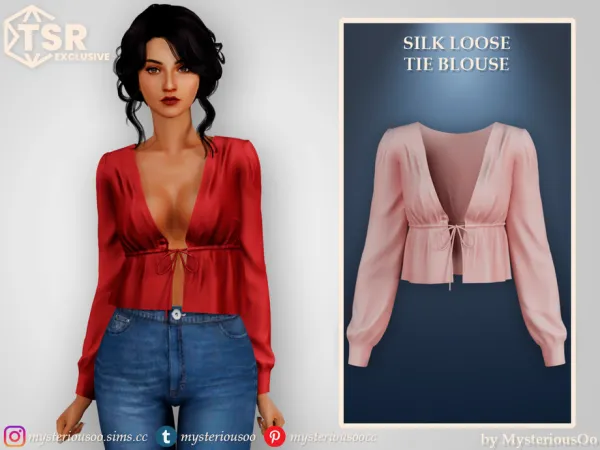 Mix Silk loose tie blouse by MysteriousOo - The Sims 4 Custom Content