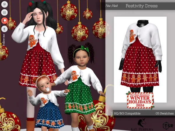 Alpha Festivity Dress Toddler by KaTPurpura - The Sims 4 Custom Content