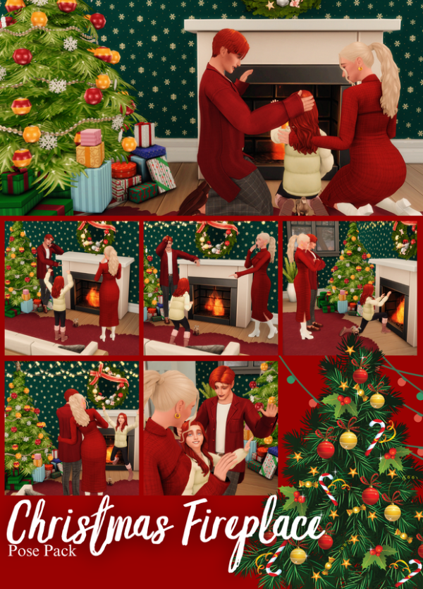 Mix Christmas Fireplace Pose Pack by simsfinds - The Sims 4 Custom Content