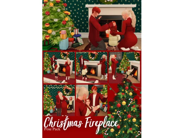 Mix Christmas Fireplace Pose Pack by SnootySims - The Sims 4 Custom Content