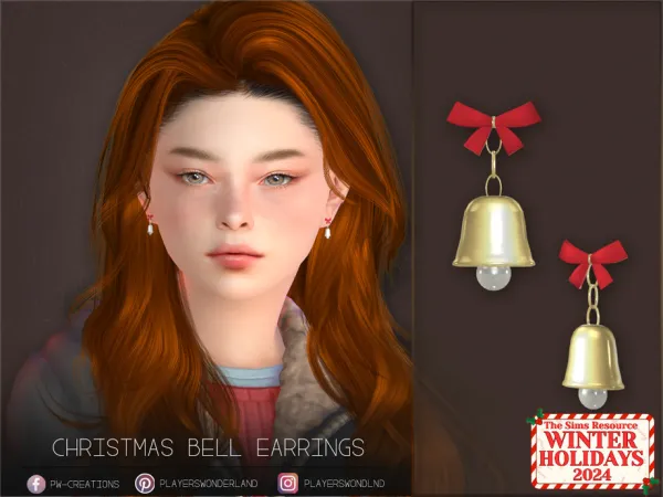Alpha Christmas Bell Earrings Kids by PlayersWonderland - The Sims 4 Custom Content