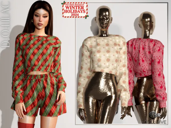 Mix Christmas Pyjama Set (Top) DO0647 by d-o-lilac - The Sims 4 Custom Content