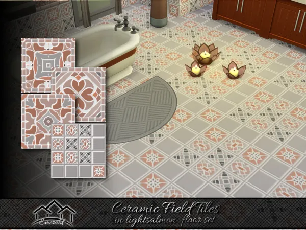 Mix Ceramic Field Tiles in lightsalmon floor set by Emerald - The Sims 4 Custom Content