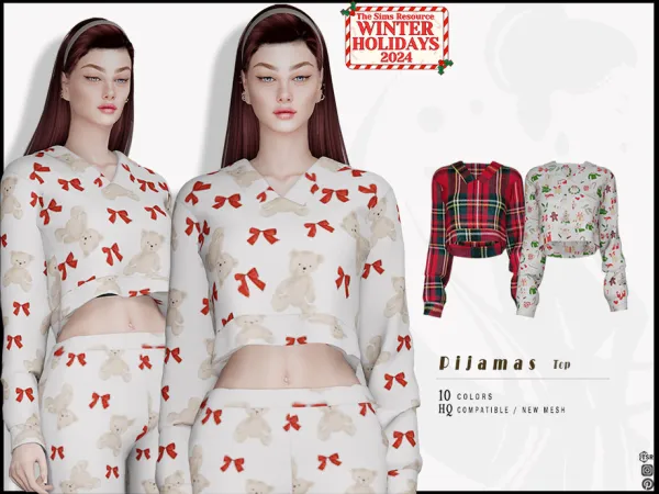 Mix Christmas Pijamas Set Top by thesimsresource - The Sims 4 Custom Content