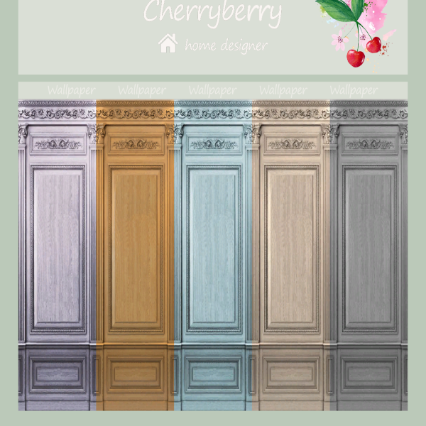 Mix wood effect wallpaper with carvings by simsfinds - The Sims 4 Custom Content