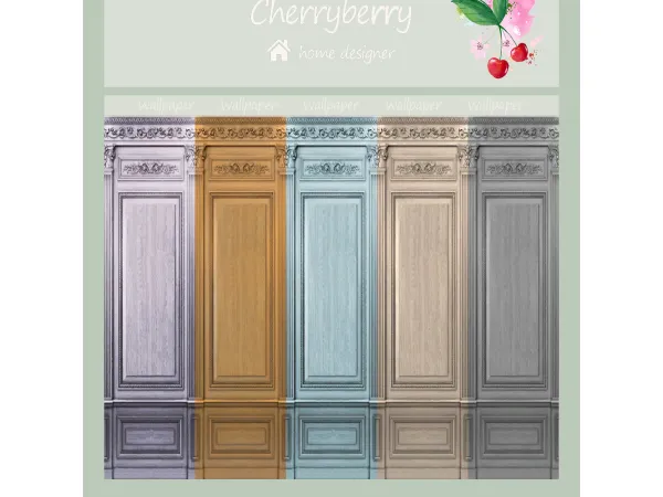 Mix wood effect wallpaper with carvings by cherryberry - The Sims 4 Custom Content