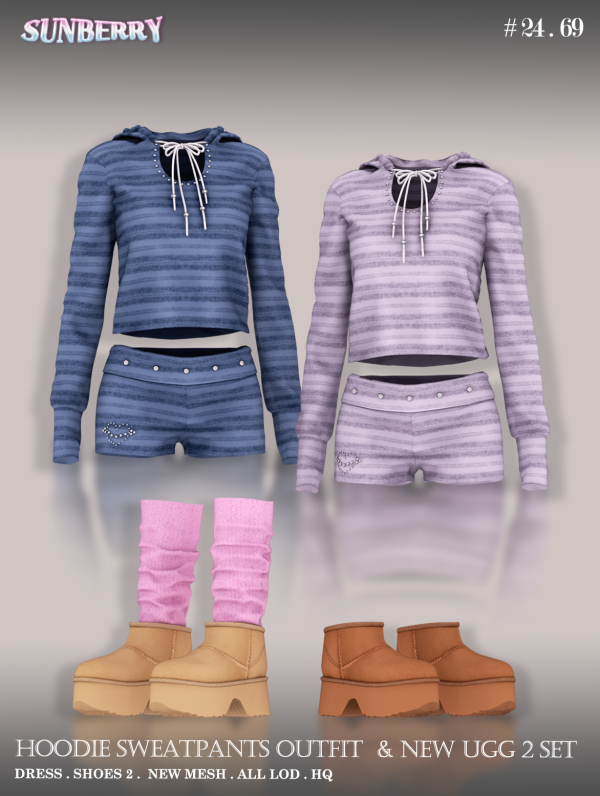Alpha [SUNBERRY] Hoodie Sweat pants Outfit NEW UGG by simsfinds - The Sims 4 Custom Content