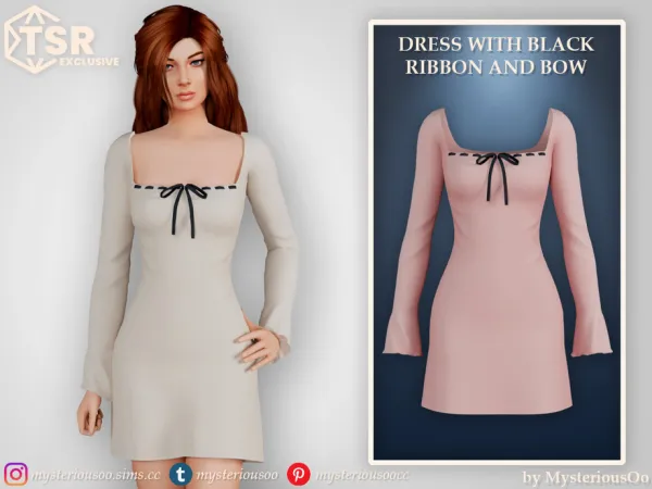 Maxis Match Dress with black ribbon and bow by thesimsresource - The Sims 4 Custom Content