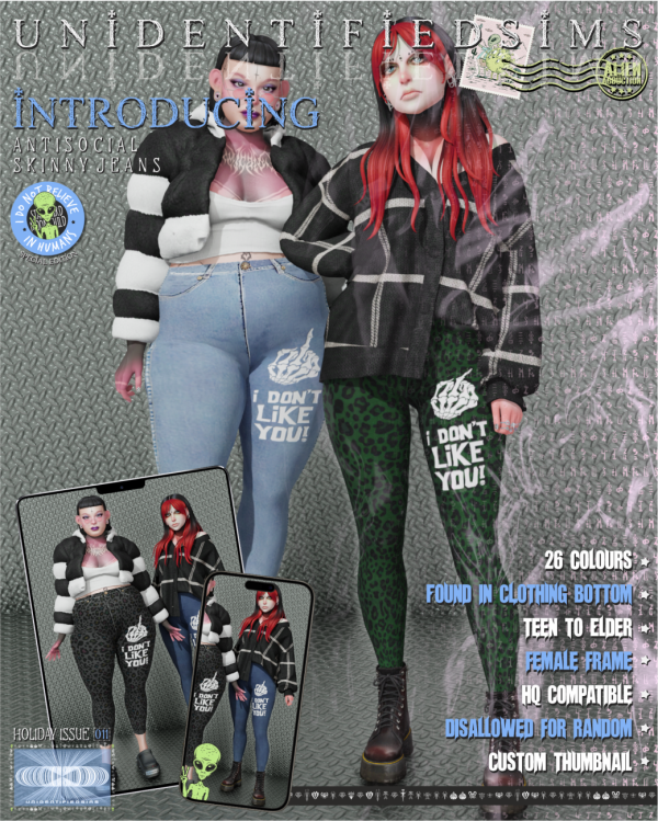 Mix Antisocial Skinny Jeans by unidentifiedsims - The Sims 4 Custom Content