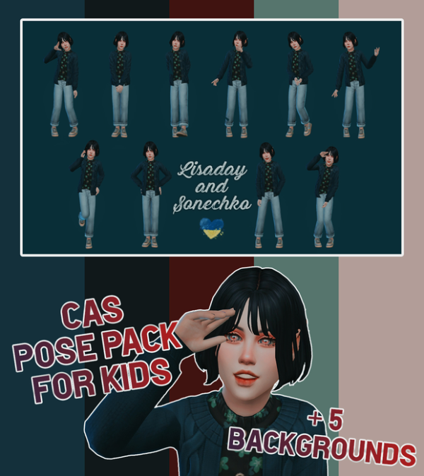 Mix CAS POSE PACK for kids CAS BACKGROUNDS by candycola - The Sims 4 Custom Content