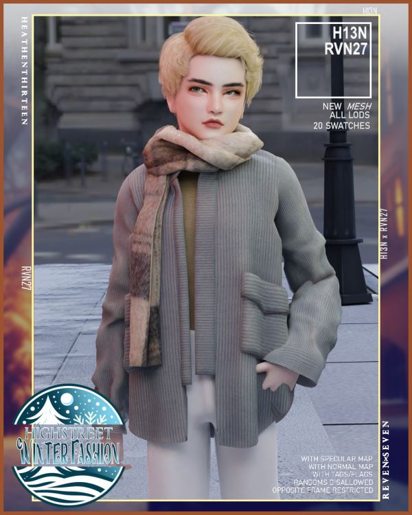 Mix Child's Oversized Long Blouson Jacket with Fleece Scarf by simsfinds - The Sims 4 Custom Content