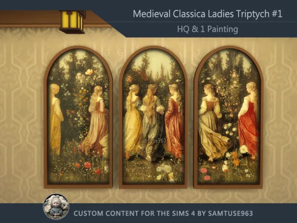 Alpha HQ Medieval Classical Ladies Triptych 1 Samtuse963 by simsfinds - The Sims 4 Custom Content