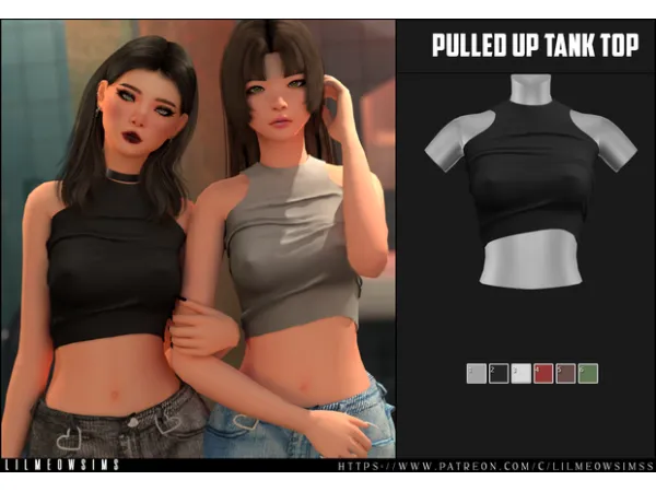 Mix Pulled Up Tank Top by lilmeowsimss - The Sims 4 Custom Content