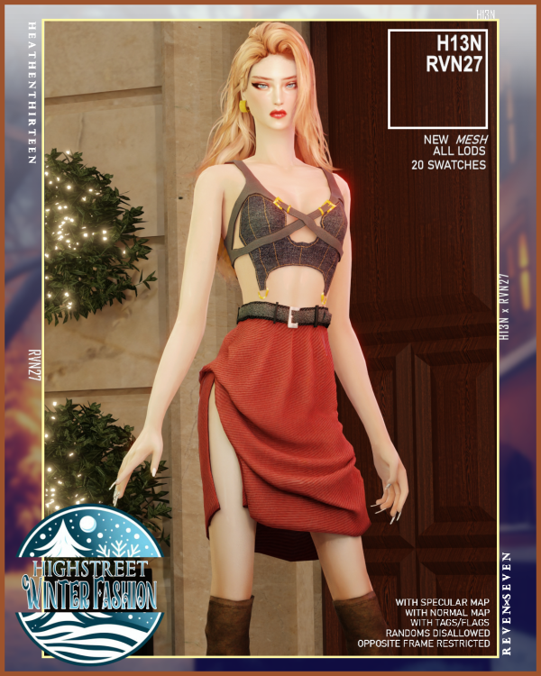 Mix High Slit Belted Front Buttoned Pocket Tweed Skirt by simsfinds - The Sims 4 Custom Content