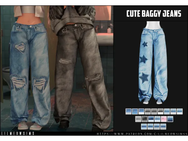 Alpha Cute Baggy Jeans by lilmeowsimss - The Sims 4 Custom Content