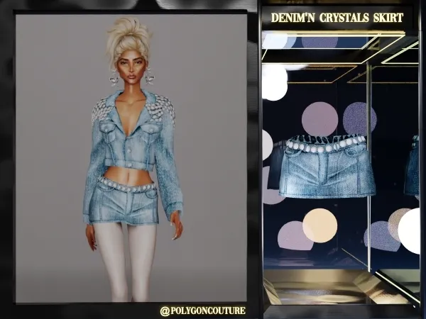 Alpha Denim'N Crystals mini skirt by polygoncouture - The Sims 4 Custom Content
