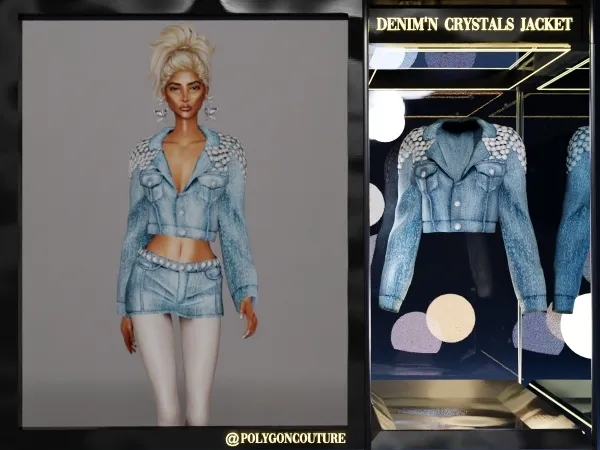 Alpha Denim'N Crystals Jacket by polygoncouture - The Sims 4 Custom Content
