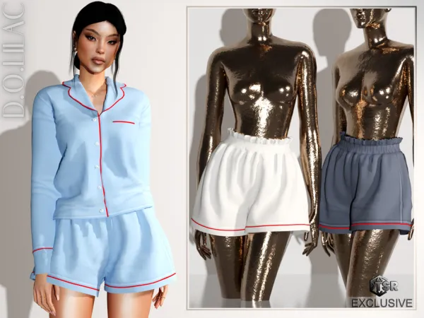 Mix Cotton Poplin Pajama Set (Bottom) DO0654 by d-o-lilac - The Sims 4 Custom Content