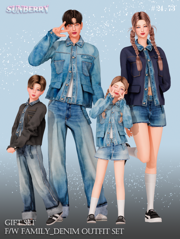 Alpha [SUNBERRY] GIFT SET FW Family denim outfit by simsfinds - The Sims 4 Custom Content