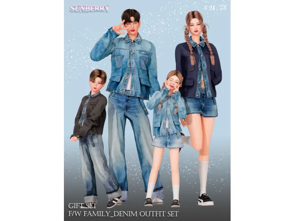 Alpha [SUNBERRY] GIFT SET FW Family denim outfit - The Sims 4 Custom Content