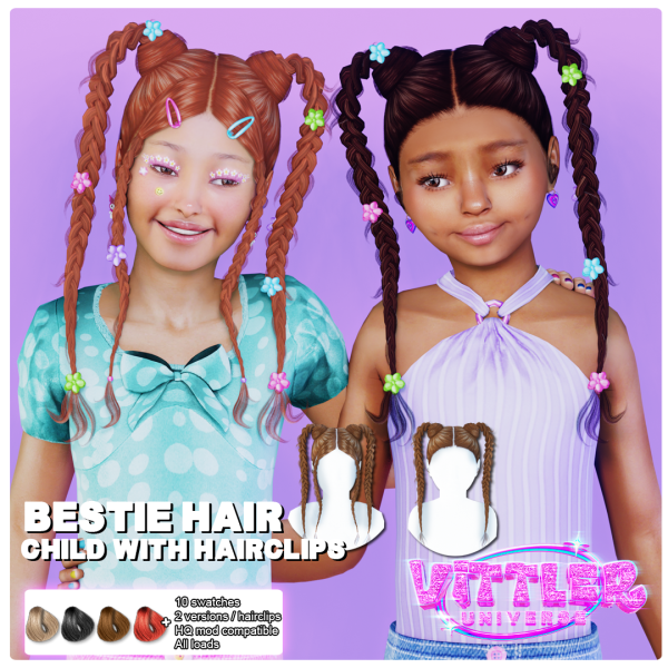 Alpha Bestie Child Hair by simsfinds - The Sims 4 Custom Content