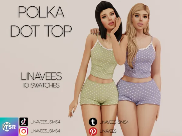 Mix KALI POLKA DOT TOP by thesimsresource - The Sims 4 Custom Content