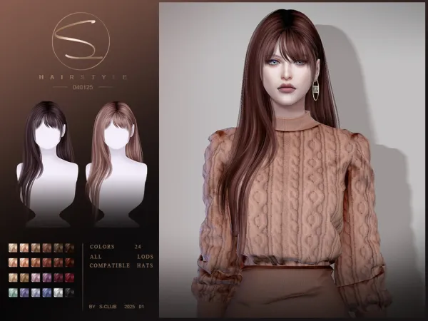 Alpha Long hair with bangs 040125 Club by S - The Sims 4 Custom Content