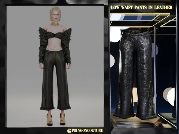 Alpha Low waist Pants in leather by polygoncouture - The Sims 4 Custom Content