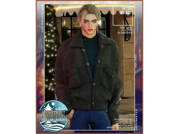 Alpha Men's Snap Button Winter Fleece Jacket with Mockneck Pullover by rvn2seven - The Sims 4 Custom Content