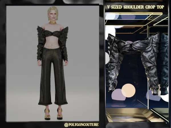 Alpha V sized leather top by polygoncouture - The Sims 4 Custom Content