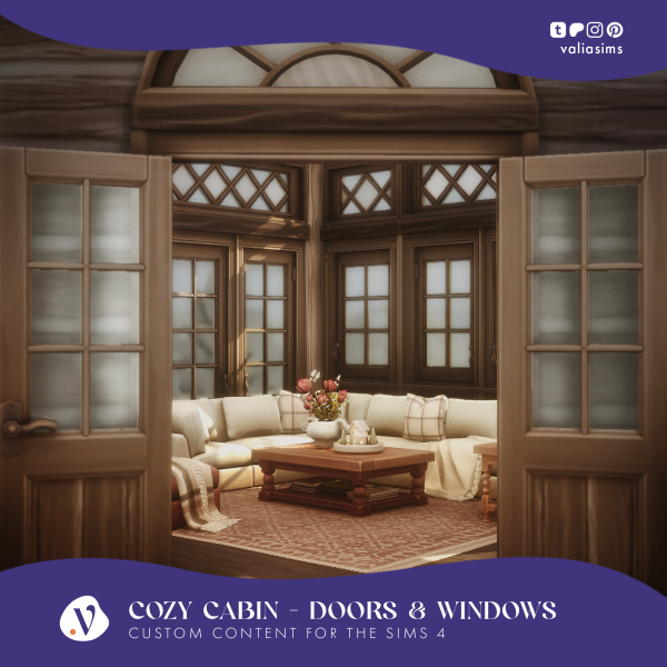 Maxis Match Cozy Cabin Collection Doors Windows by simsfinds - The Sims 4 Custom Content