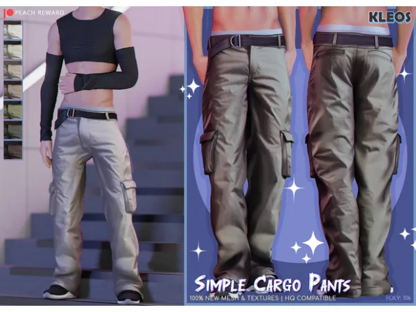 Alpha PEACH Simple Cargo Pants by kleossims - The Sims 4 Custom Content