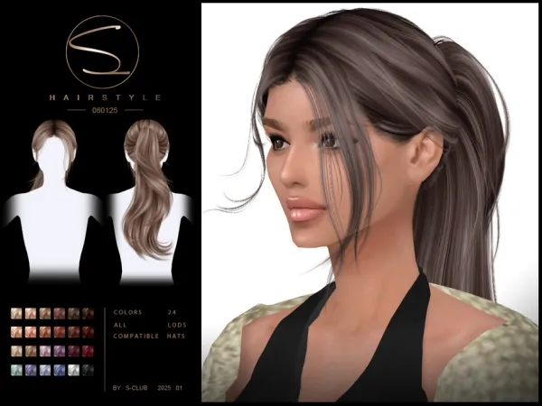 Alpha Ponytail hairstyle 080125 Club by S - The Sims 4 Custom Content