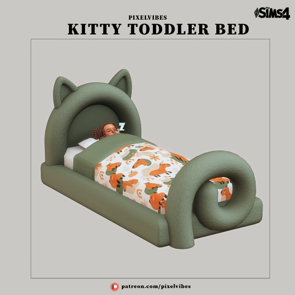 Alpha Kitty Toddler Bed by pixelvibes - The Sims 4 Custom Content
