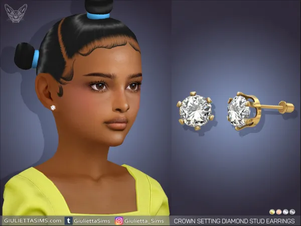 Alpha Crown Setting Diamond Stud Earrings For Kids by feyona - The Sims 4 Custom Content