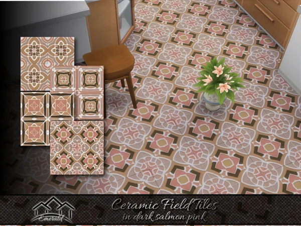 Mix Ceramic Field Tiles in dark salmon pink by Emerald - The Sims 4 Custom Content