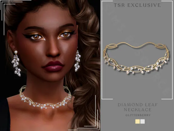 Alpha Diamond Leaf Necklace by Glitterberryfly - The Sims 4 Custom Content