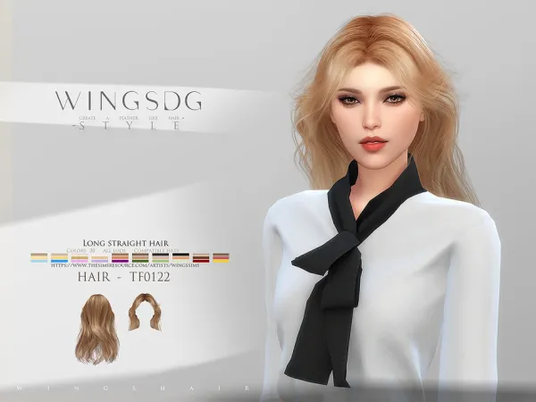 Alpha WINGS TF0122 Long straight hair by wingssims - The Sims 4 Custom Content