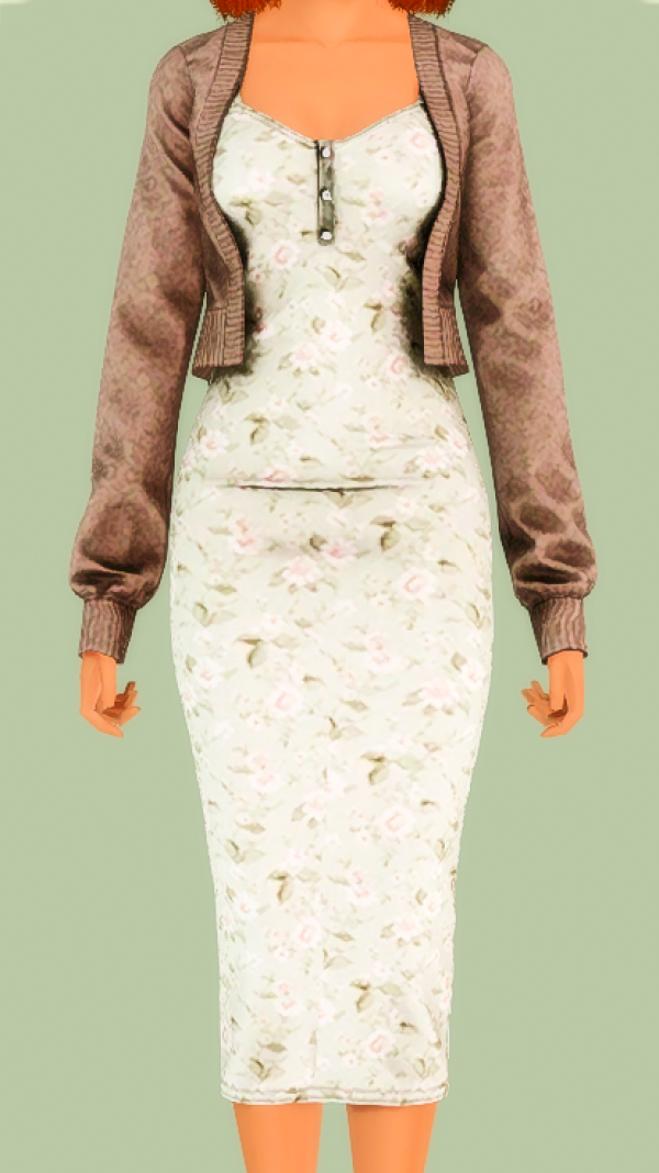 [RIMINGS] Heart Neck Midi Dress Short Cardigan Conversion by simsfinds - The Sims 3 Custom Content