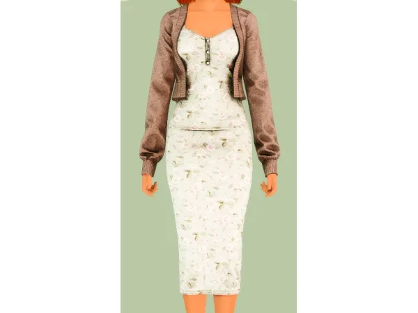 [RIMINGS] Heart Neck Midi Dress Short Cardigan Conversion by pattsimsblog - The Sims 3 Custom Content