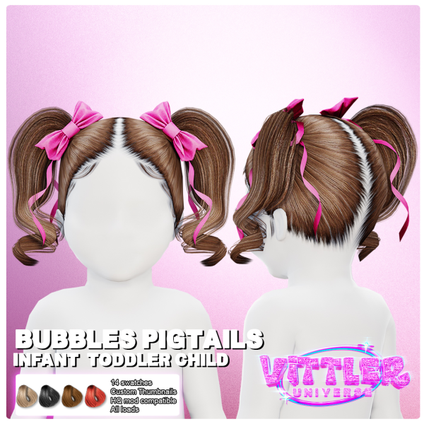 Alpha Bubbles Pigtails Hair Infant Toddler Child by simsfinds - The Sims 4 Custom Content