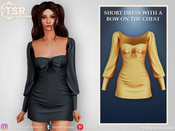 Alpha Short dress with a bow on the chest by thesimsresource - The Sims 4 Custom Content