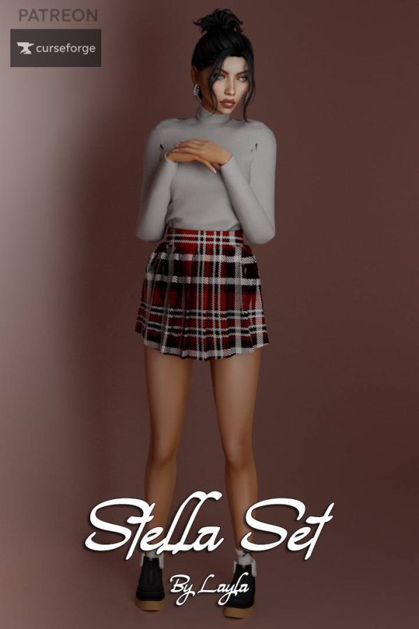 Mix Stella Set (Longsleeve TopSkirt) by simsfinds - The Sims 4 Custom Content