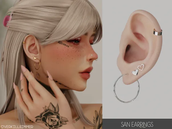 Alpha San earrings by overkillsimmer - The Sims 4 Custom Content